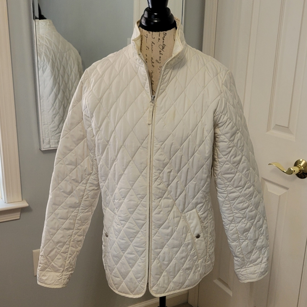 Lands End Ivory Quilted Jacket M 10-12